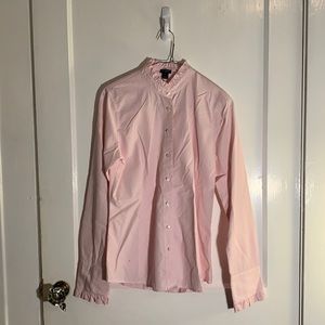 Pink And White Pinstriped J. Crew Button Down Blouse - Ruffle Collar - Size S